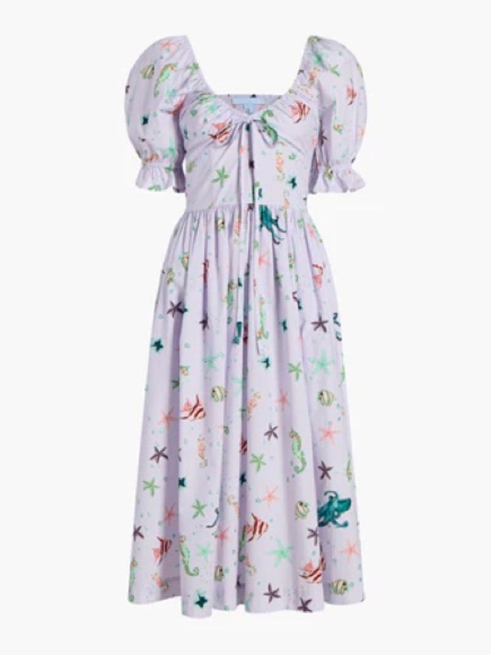 Hill House Home Ophelia Dress Sea Creatures Poplin Puff Sleeve Midi Dress M